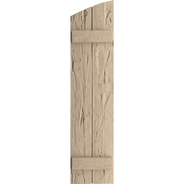 Hand Hewn 2 Board Joined Board-n-Batten W/Elliptical Top Faux Wood Shutters, 11W X 72H